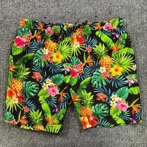Distortion‎ Mens Swim Trunks Size L Black Tropical Floral Drawstring Lined Short